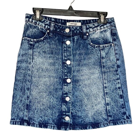 Refuge Womens Skirt Sz Small Acid Washed Button down Denim Mini Distressed Y2k - Picture 1 of 12